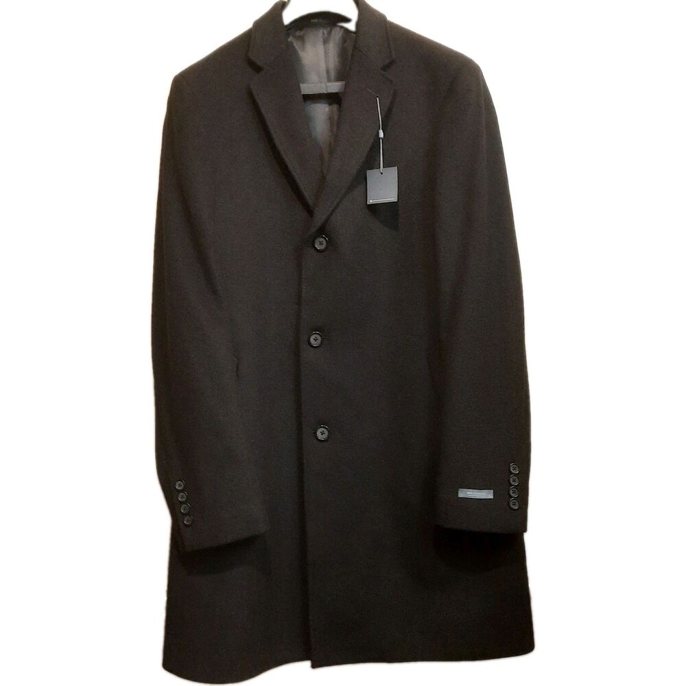 Madison Men’s M Black Wool Blend 3 Button Overcoat Top Coat NWT Belks $250